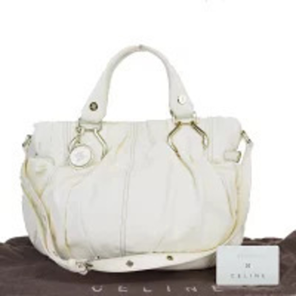 Celine Leather Handbag White